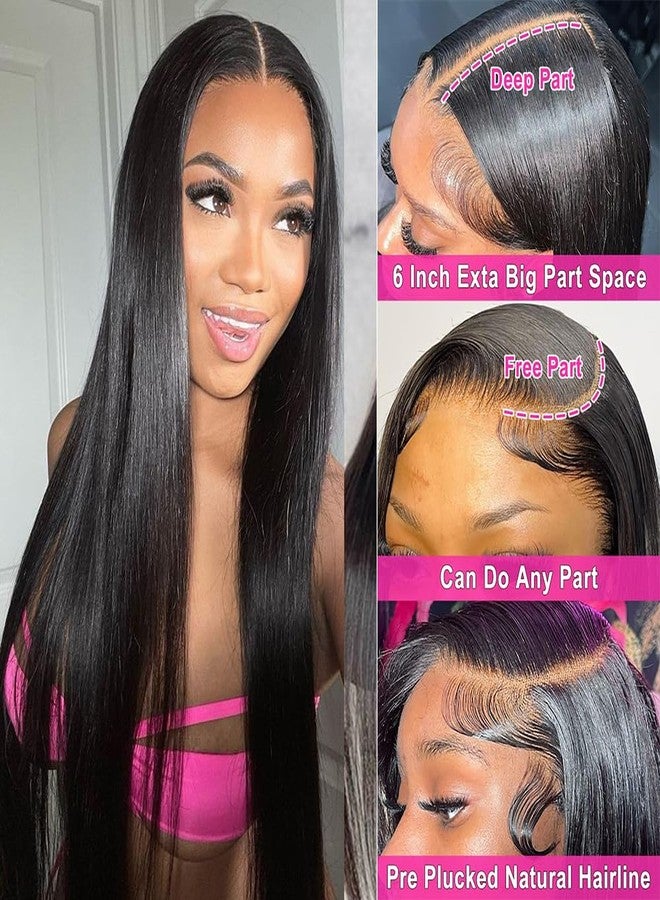 CHEEON 13x6 HD Lace Frontal 14 Inch Brazilian Straight Ear to Ear Human Hair Frontal HD Lace Virgin Human Hair Frontals Pre Plucked with Baby Hair 150% Density Natural Black - Image 4