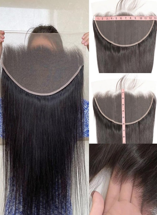 CHEEON 13x6 HD Lace Frontal 14 Inch Brazilian Straight Ear to Ear Human Hair Frontal HD Lace Virgin Human Hair Frontals Pre Plucked with Baby Hair 150% Density Natural Black - Image 2