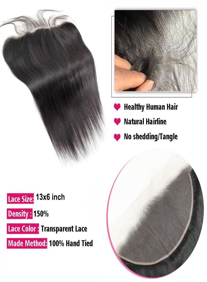 CHEEON 13x6 HD Lace Frontal 14 Inch Brazilian Straight Ear to Ear Human Hair Frontal HD Lace Virgin Human Hair Frontals Pre Plucked with Baby Hair 150% Density Natural Black - Image 3
