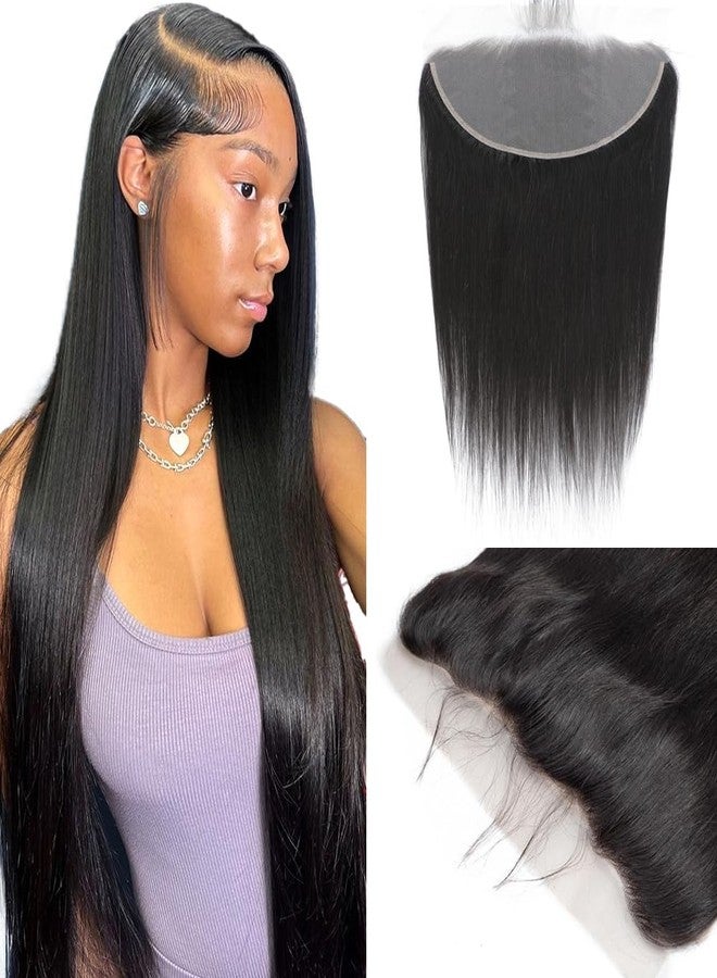 CHEEON 13x6 HD Lace Frontal 14 Inch Brazilian Straight Ear to Ear Human Hair Frontal HD Lace Virgin Human Hair Frontals Pre Plucked with Baby Hair 150% Density Natural Black - Image 1