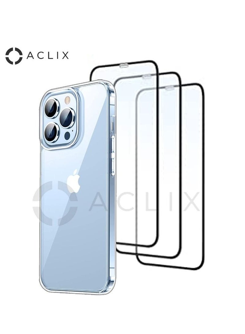 ACLIX 4 in 1 Apple iPhone 12 Pro with A 3D Black Border Glass Screen Protector 6.7 inch Shockproof Protective Case, Soft Scratch-Resistant Protection Case, Slim Transparent Thin Case for iPhone 12 Pro