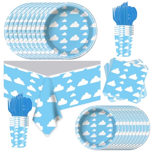 JU XIN 81Pcs Blue Sky White Clouds Birthday Party SuppliesBlue Sky Cartoon Theme Suitable For Baby Shower Baby And Kids Birthday Party - Image 1