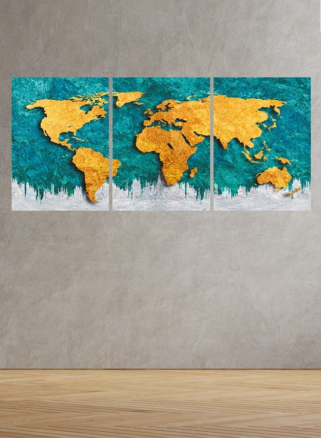 ماركتنا لوحة جدارية فنية لتزين الحائط بتصميم خريطة العالم ، ثلاث قطع ،مقاس120X60سم - Image 1
