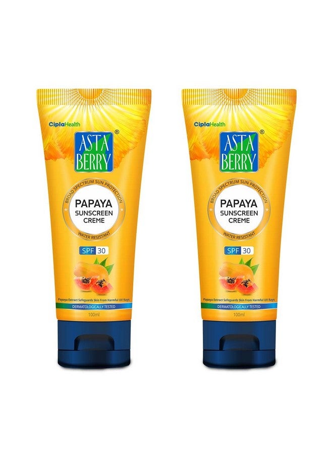 Astaberry Papaya Sunscreen Creme Spf 30 - With Papaya Extract|Dermatologist Formulated|Non-Sticky|Lightweight|Protected Skin From Uva & Uvb Rays| (Pack Of 2 (100Ml X 2))|For All Skin Types - Image 1