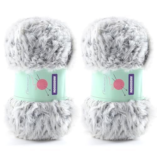 DAERBOF 2 Skeins Soft Chunky Fluffy Fuzzy Faux Fur Yarn for Crocheting Eyelash Furry Yarn for Knitting Blankets Scarves and Sweaters 35 Oz75 Yards Per RollBlack and White - Image 1