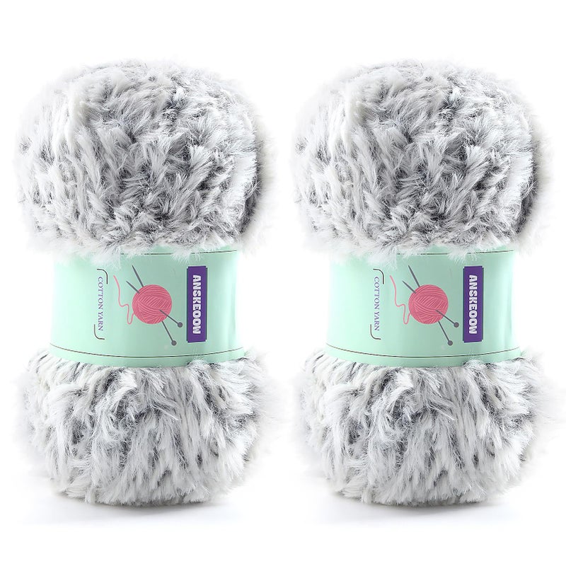 DAERBOF 2 Skeins Soft Chunky Fluffy Fuzzy Faux Fur Yarn for Crocheting Eyelash Furry Yarn for Knitting Blankets Scarves and Sweaters 35 Oz75 Yards Per RollBlack and White - Image 3