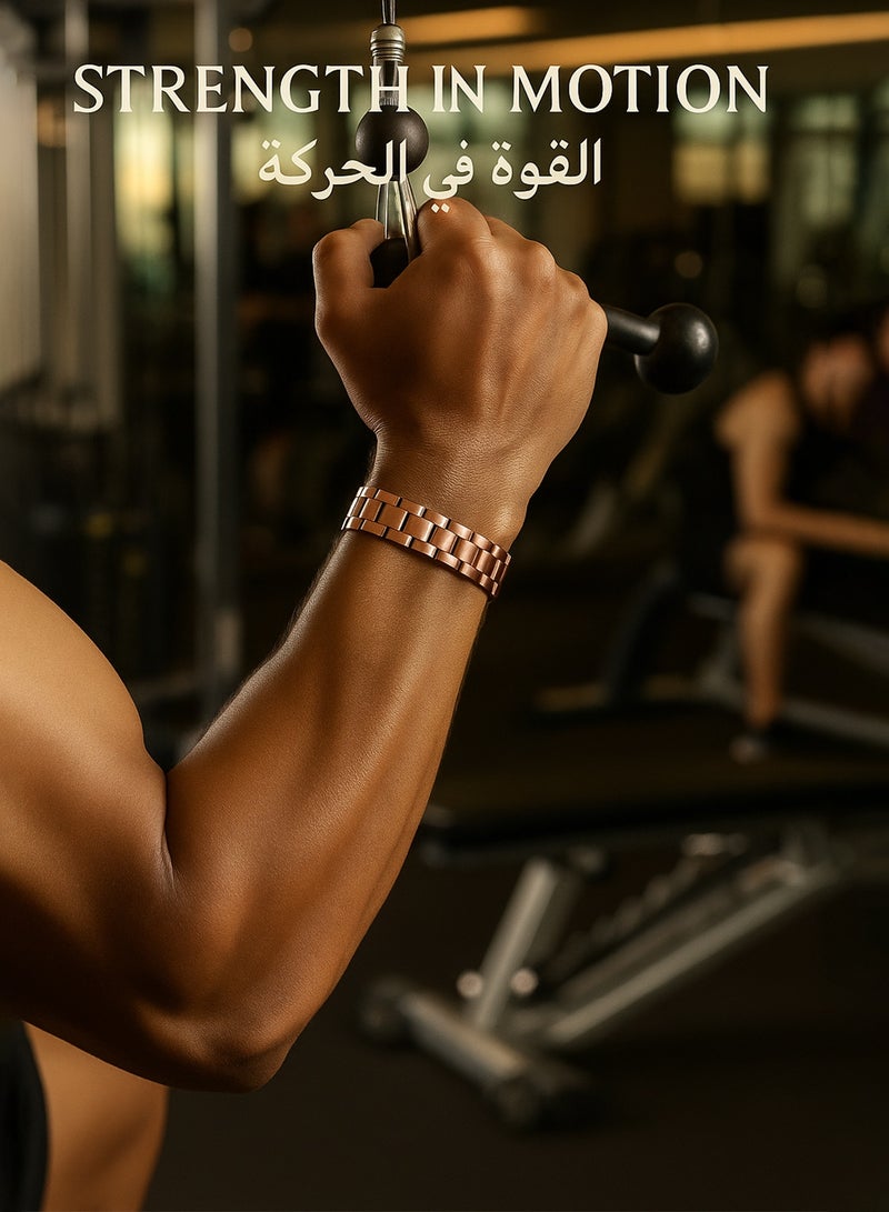 فوريكاسا سوار نحاسي مغناطيسي للرجال – يحتوي على 18 مغناطيسًا مدمجًا – نحاس خالص بنسبة ‎99.99%‎ – تصميم مفتوح قابل للتعديل ‎17.5 سم × 1.5 سم‎ – دعم للتوازن المغناطيسي الوظيفي - Image 2