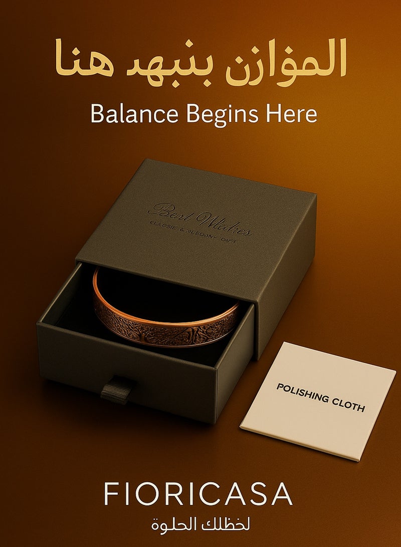 فوريكاسا سوار نحاسي مغناطيسي للرجال – يحتوي على 18 مغناطيسًا مدمجًا – نحاس خالص بنسبة ‎99.99%‎ – تصميم مفتوح قابل للتعديل ‎17.5 سم × 1.5 سم‎ – دعم للتوازن المغناطيسي الوظيفي - Image 5