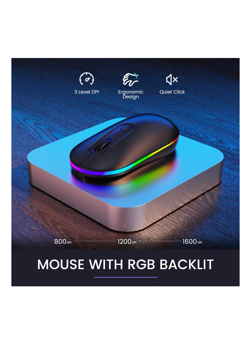 Aookay - Wireless Keyboard and Mouse RGB Backlit- 2.4G Rechargeable Keyboard Full-Size with Phone/Tablet Holder, Silent Ergonomic Wireless Keyboard Mouse Combo for Computer, PC, Laptop - Image 1