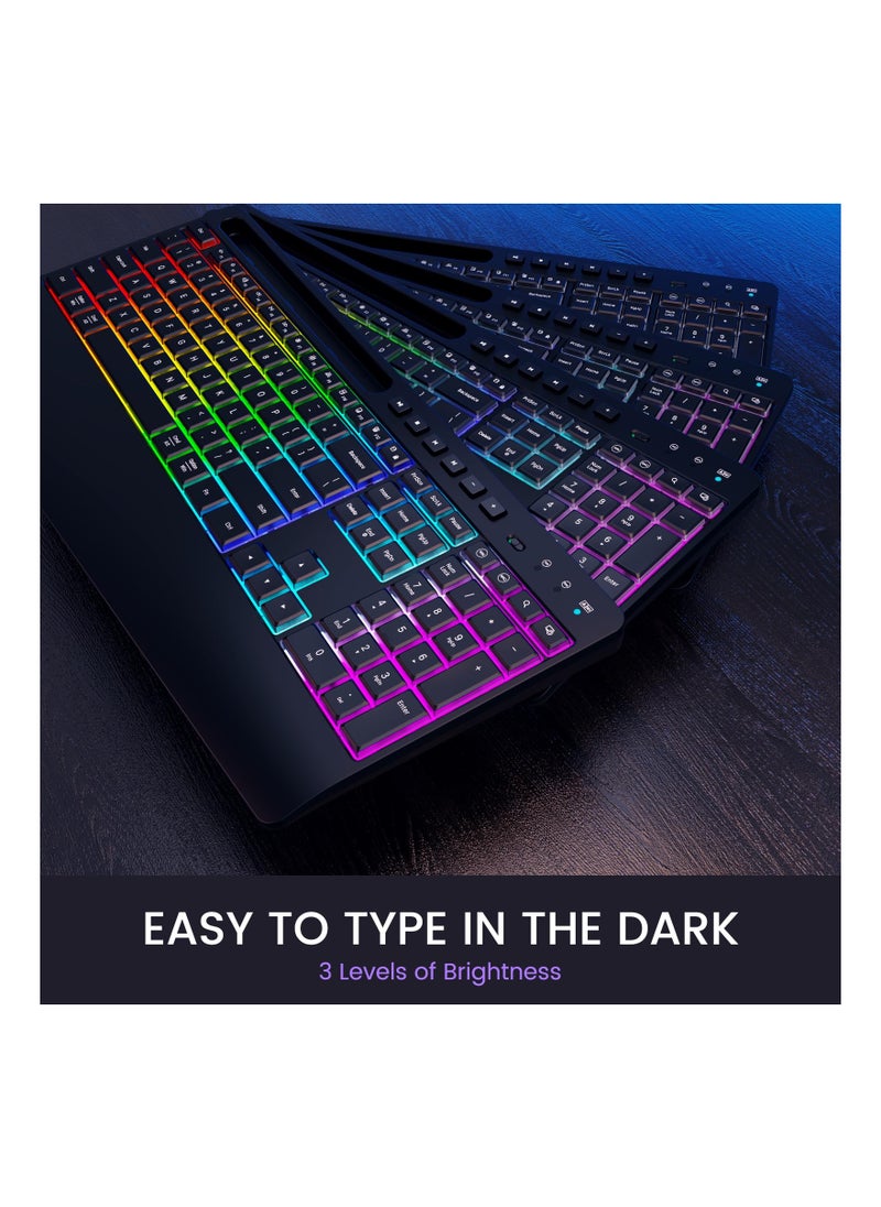 Aookay - Wireless Keyboard and Mouse RGB Backlit- 2.4G Rechargeable Keyboard Full-Size with Phone/Tablet Holder, Silent Ergonomic Wireless Keyboard Mouse Combo for Computer, PC, Laptop - Image 1
