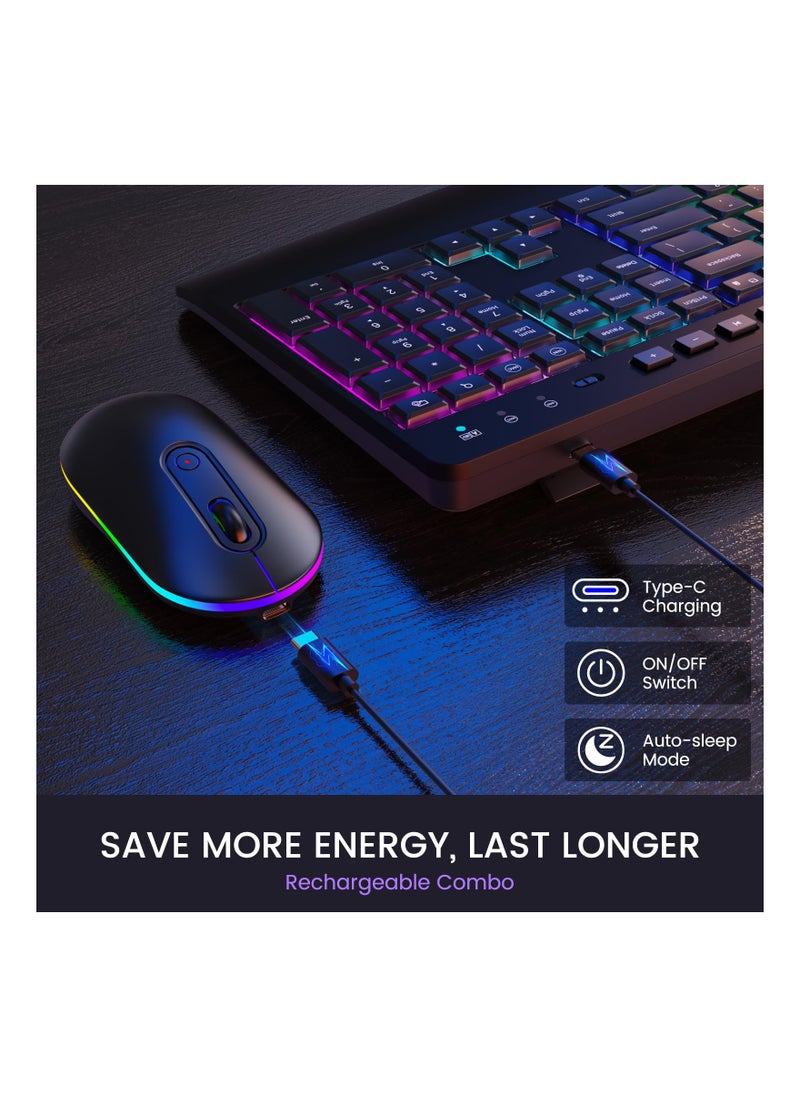 Aookay - Wireless Keyboard and Mouse RGB Backlit- 2.4G Rechargeable Keyboard Full-Size with Phone/Tablet Holder, Silent Ergonomic Wireless Keyboard Mouse Combo for Computer, PC, Laptop - Image 1