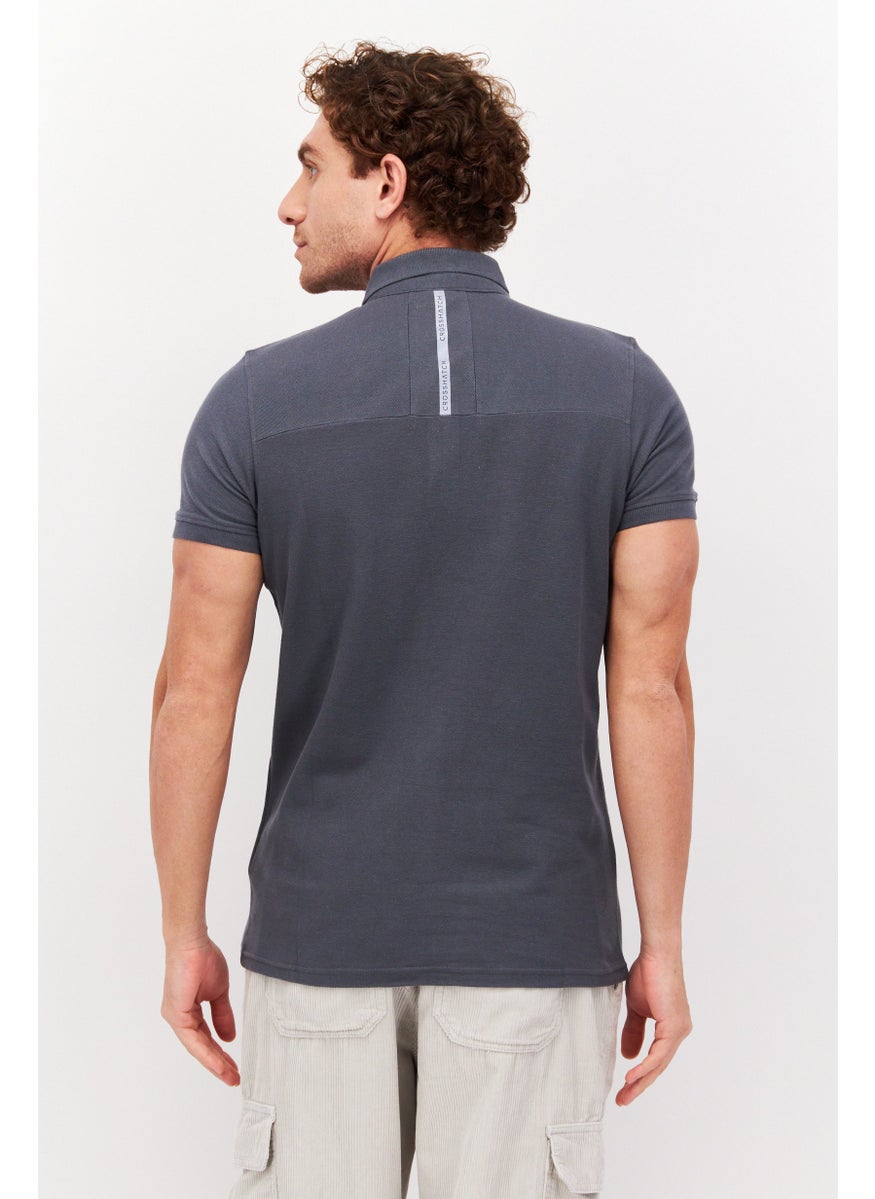 CROSSHATCH Men Regular Fit Short Sleeve Textured Polo Shirt, Charcoal  - Image 2