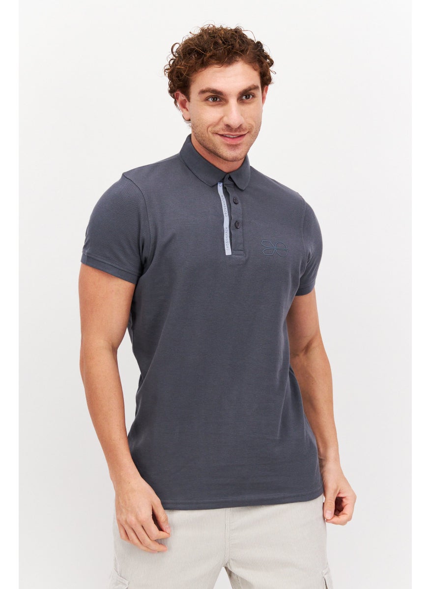 CROSSHATCH Men Regular Fit Short Sleeve Textured Polo Shirt, Charcoal  - Image 1