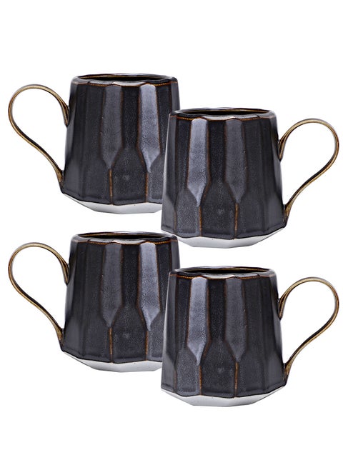 Set of 4 Handmade 260ml Ceramic Coffee Mug Cups with Large Handle for Coffee and Tea