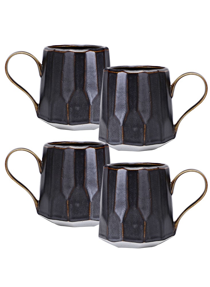 Perfii Set of 4 Handmade 260ml Ceramic Coffee Mug Cups with Large Handle for Coffee and Tea  - Image 1
