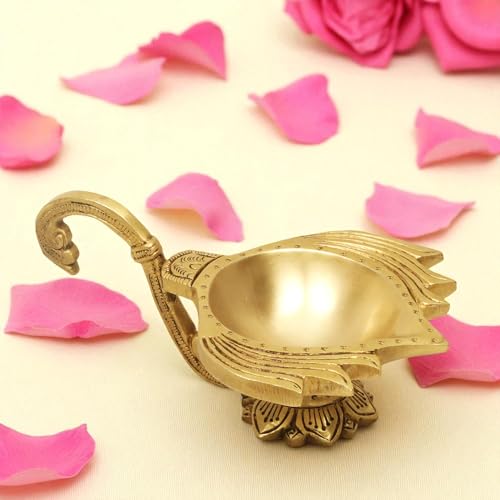 SHANTI 100% Pure Brass Lotus Shape Akahnd Diya/Oil Lamp/Kamal Patta Deepak/Diya for Puja Room Height:- 2.76 Inches - Image 3