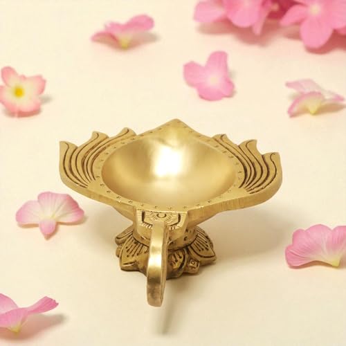 SHANTI 100% Pure Brass Lotus Shape Akahnd Diya/Oil Lamp/Kamal Patta Deepak/Diya for Puja Room Height:- 2.76 Inches - Image 4
