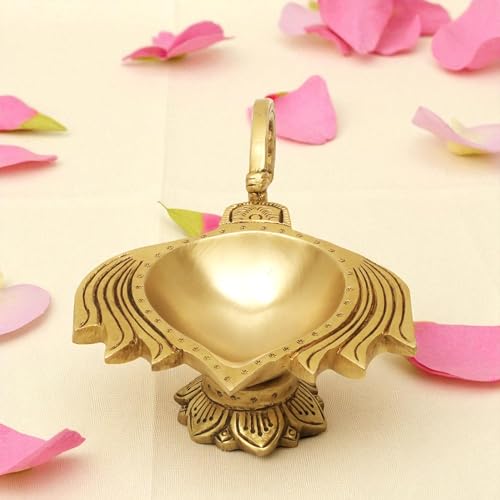 SHANTI 100% Pure Brass Lotus Shape Akahnd Diya/Oil Lamp/Kamal Patta Deepak/Diya for Puja Room Height:- 2.76 Inches - Image 2