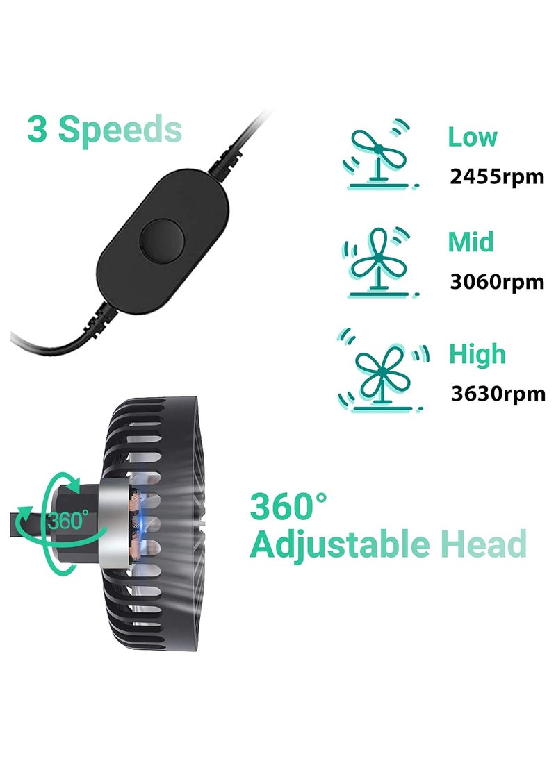 General - Car Fan, 3 Speeds Adjustment Electric Auto Cooling Fans for Backseat, Headrest Cooling Air Circulator Fan for Car 360 Degree Rotatable Car Rear Seat Air Fan USB Plug for 12V/24V Car/Truck/Boat - Image 1