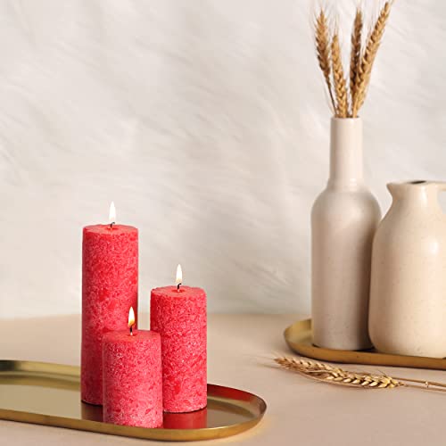 PROSPERRO LUMO by Parkash Candles Set of 3 Fragrance Pillar Candles Marble Finish (Rose Fragrance) | 100% Paraffin Wax - Image 1