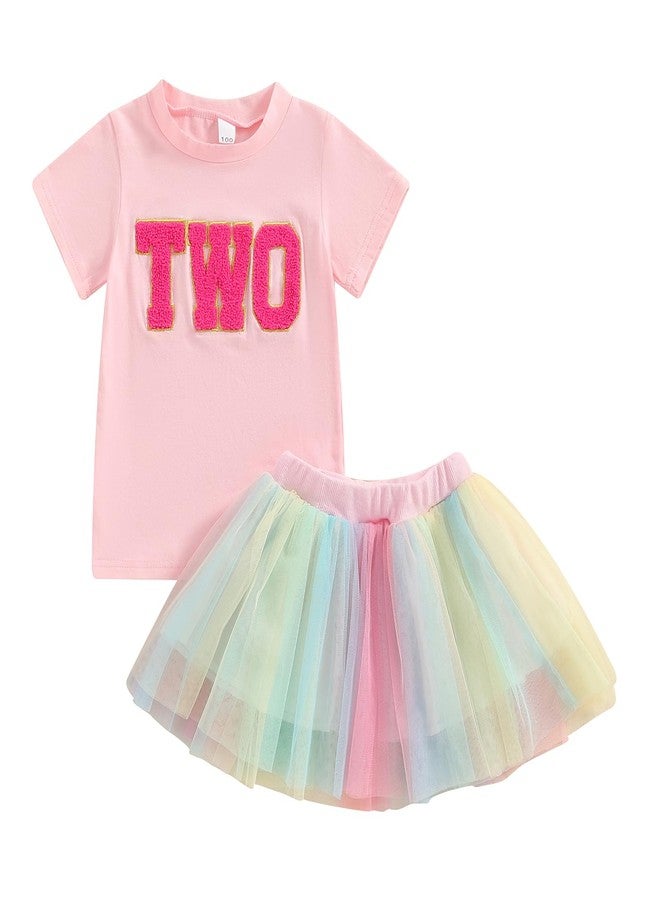 Gureui 2 Yearl Old Toddler Girl Birthday Outfit 2 Print Short Sleeve Shirt 2nd Tutu Skirt Summer Clothes - Image 1