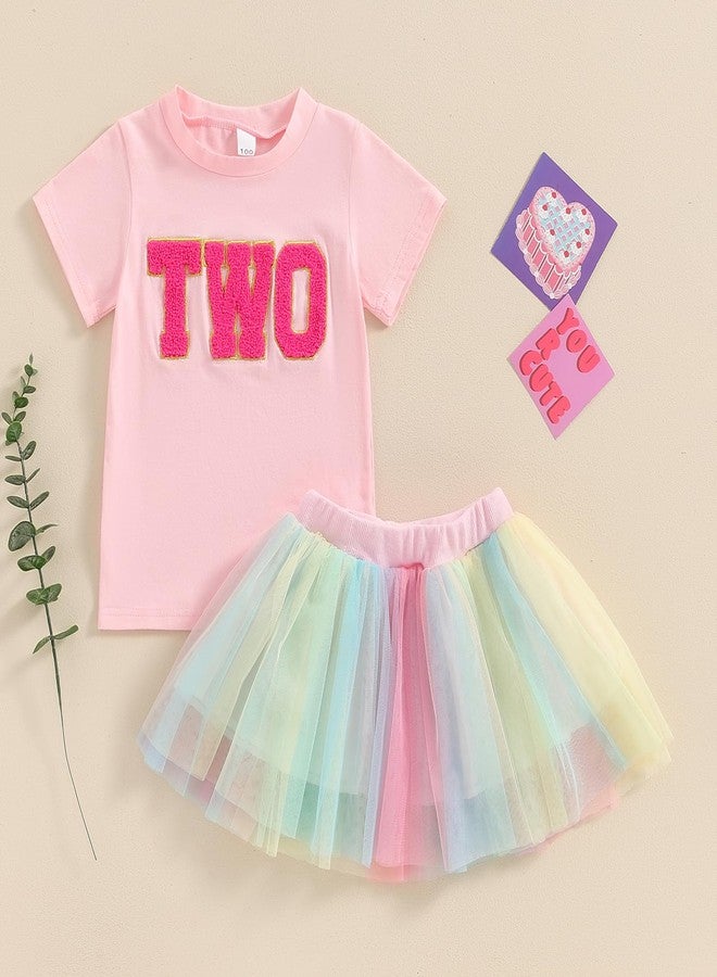 Gureui 2 Yearl Old Toddler Girl Birthday Outfit 2 Print Short Sleeve Shirt 2nd Tutu Skirt Summer Clothes - Image 2