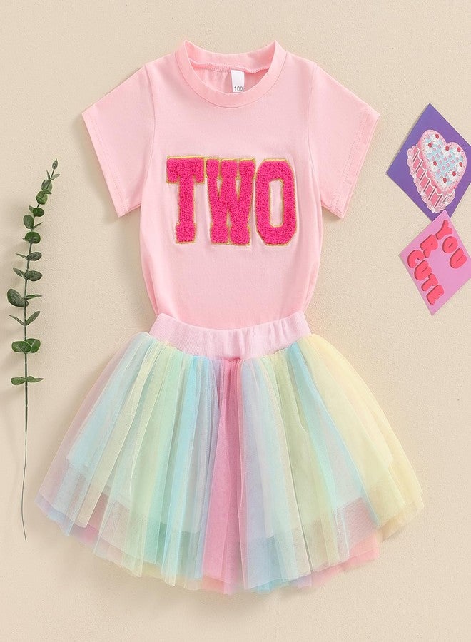 Gureui 2 Yearl Old Toddler Girl Birthday Outfit 2 Print Short Sleeve Shirt 2nd Tutu Skirt Summer Clothes - Image 3