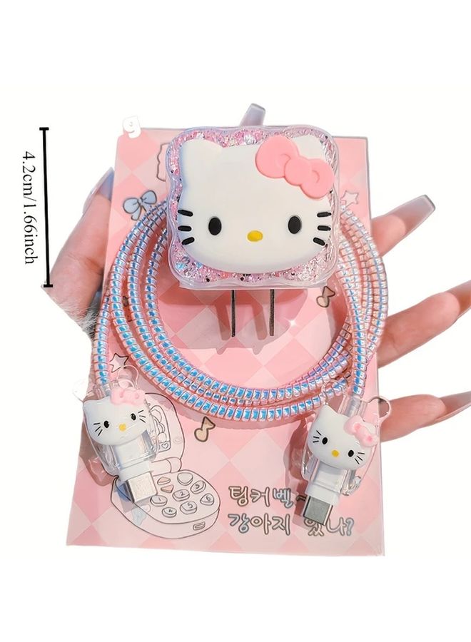Hello Kitty 20W Silicone Charger And Data Cable Protective Case Pink White Bow Hearts - Image 4