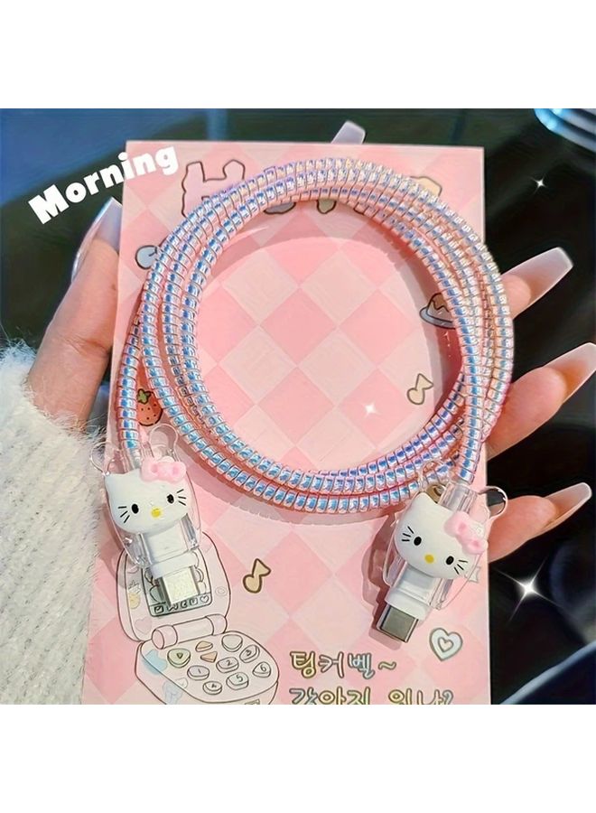 Hello Kitty 20W Silicone Charger And Data Cable Protective Case Pink White Bow Hearts - Image 5