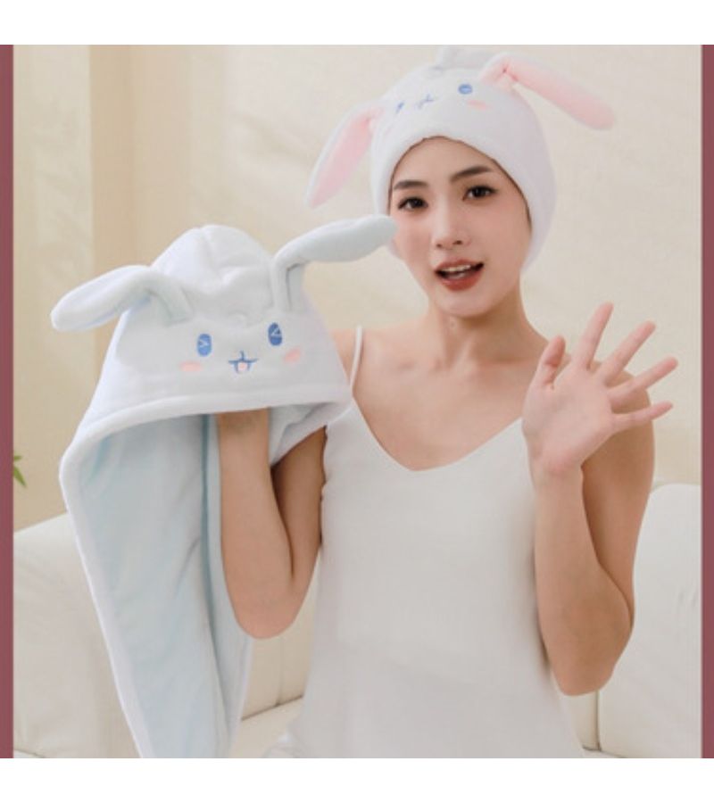 Double Layer Thickened Quick Dry Hair Towel Cap For Women White Blue - Image 3