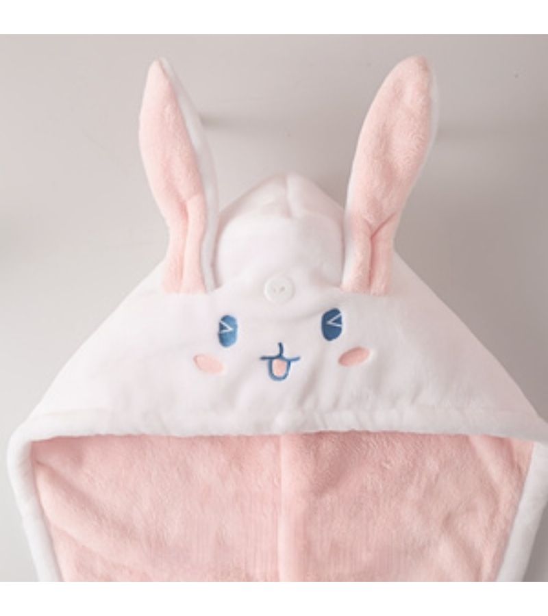 Double Layer Thickened Quick Dry Hair Towel Cap For Women White Blue - Image 4