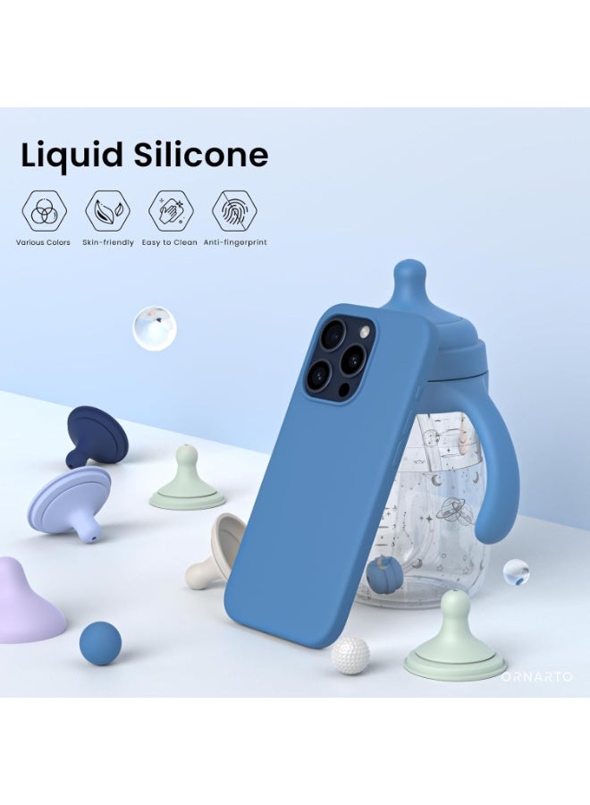 Compatible with iPhone 15 Pro Max Case 6.7 Inch Slim Liquid Silicone 4 Layers Soft Gel Rubber Shockproof Protective Phone Case with Anti Scratch Microfiber Lining (Sea Blue) - Image 3