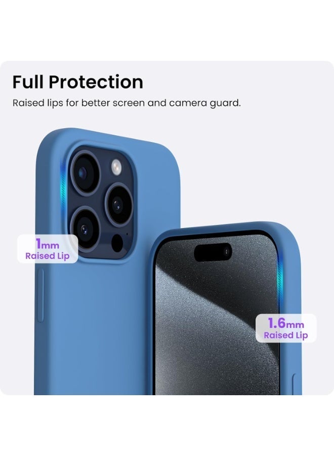 Compatible with iPhone 15 Pro Max Case 6.7 Inch Slim Liquid Silicone 4 Layers Soft Gel Rubber Shockproof Protective Phone Case with Anti Scratch Microfiber Lining (Sea Blue) - Image 2