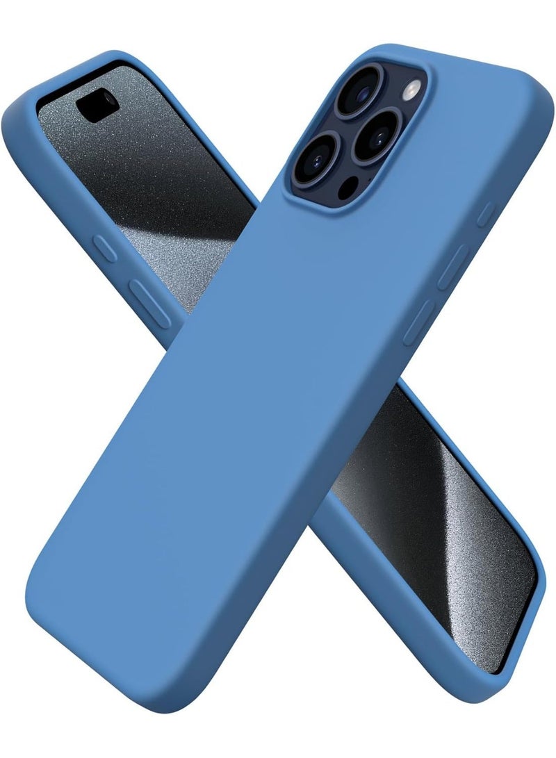Compatible with iPhone 15 Pro Max Case 6.7 Inch Slim Liquid Silicone 4 Layers Soft Gel Rubber Shockproof Protective Phone Case with Anti Scratch Microfiber Lining (Sea Blue) - Image 1