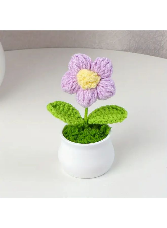 Red Hand Woven Crocheted Sunflower Puff Artificial Flower Pot Home Decorative Gift - Image 4