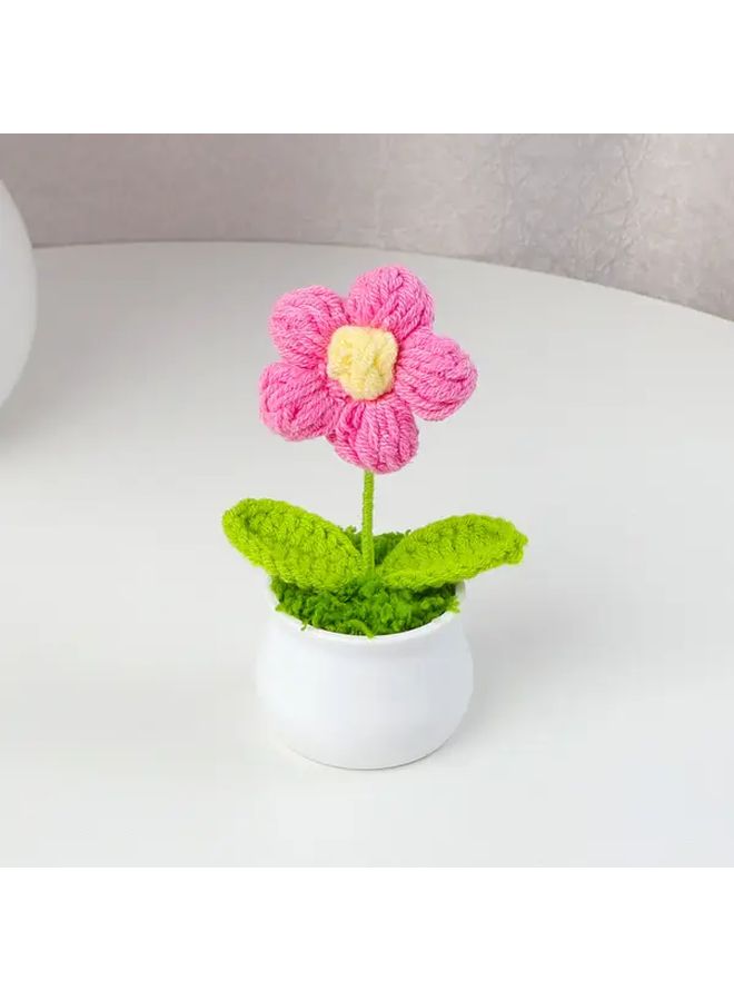 Red Hand Woven Crocheted Sunflower Puff Artificial Flower Pot Home Decorative Gift - Image 5