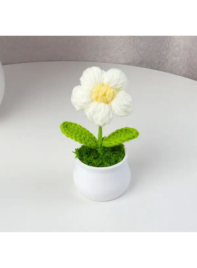 Red Hand Woven Crocheted Sunflower Puff Artificial Flower Pot Home Decorative Gift - Image 2