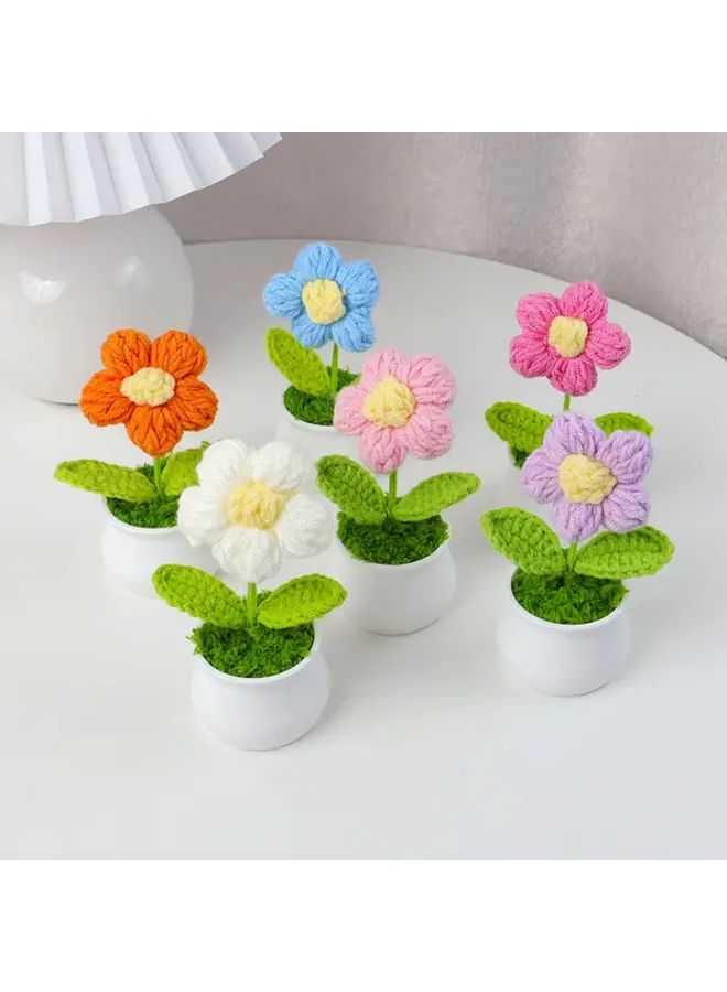 Red Hand Woven Crocheted Sunflower Puff Artificial Flower Pot Home Decorative Gift - Image 1
