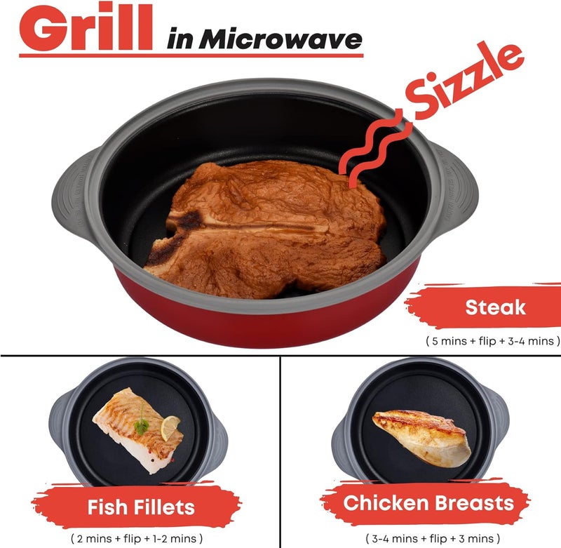 MACONEE Microwave Frying Pan Skillet, Grill & Crisper Pan with Lid Allows You to Fry, Sizzle, and Brown Foods in the Microwave, Micro Cookware for Grilling, Reheating, and Cooking a Variety of Dishes - Image 3