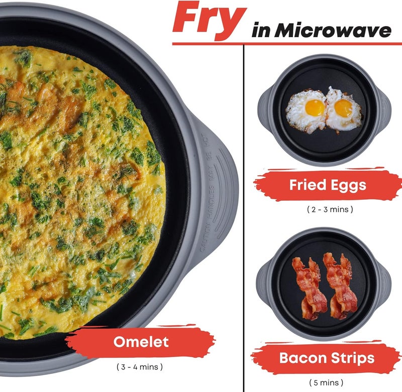 MACONEE Microwave Frying Pan Skillet, Grill & Crisper Pan with Lid Allows You to Fry, Sizzle, and Brown Foods in the Microwave, Micro Cookware for Grilling, Reheating, and Cooking a Variety of Dishes - Image 2