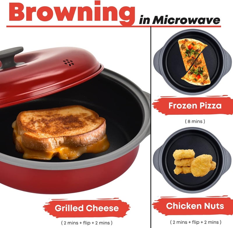 MACONEE Microwave Frying Pan Skillet, Grill & Crisper Pan with Lid Allows You to Fry, Sizzle, and Brown Foods in the Microwave, Micro Cookware for Grilling, Reheating, and Cooking a Variety of Dishes - Image 4