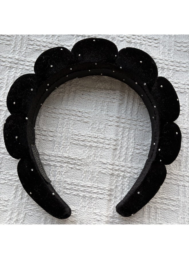 Padded Velvet Headband with Rhinestones + 12 Satin Hair Scrunchies Set | Gentle & Elastic | Everyday & Gift Use - Image 2