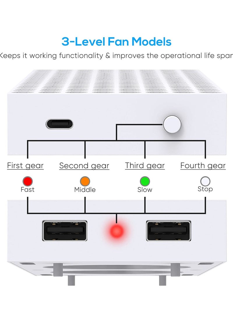 إسكدنيا حامل مروحة التبريد لوحدات تحكم Xbox Series S، مروحتان تبريد عاليتا السرعة وملحق قاعدة، خياران لتركيب المراوح، ثلاث سرعات قابلة للتعديل، ومنفذا USB إضافيان - Image 4