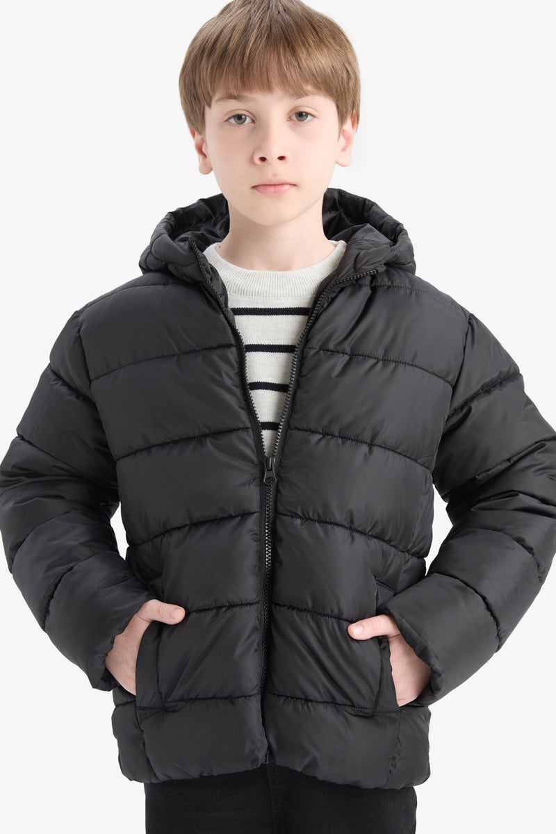 DeFacto Black Boy Hooded Water Repellent Puffer Jacket Casual - Image 1