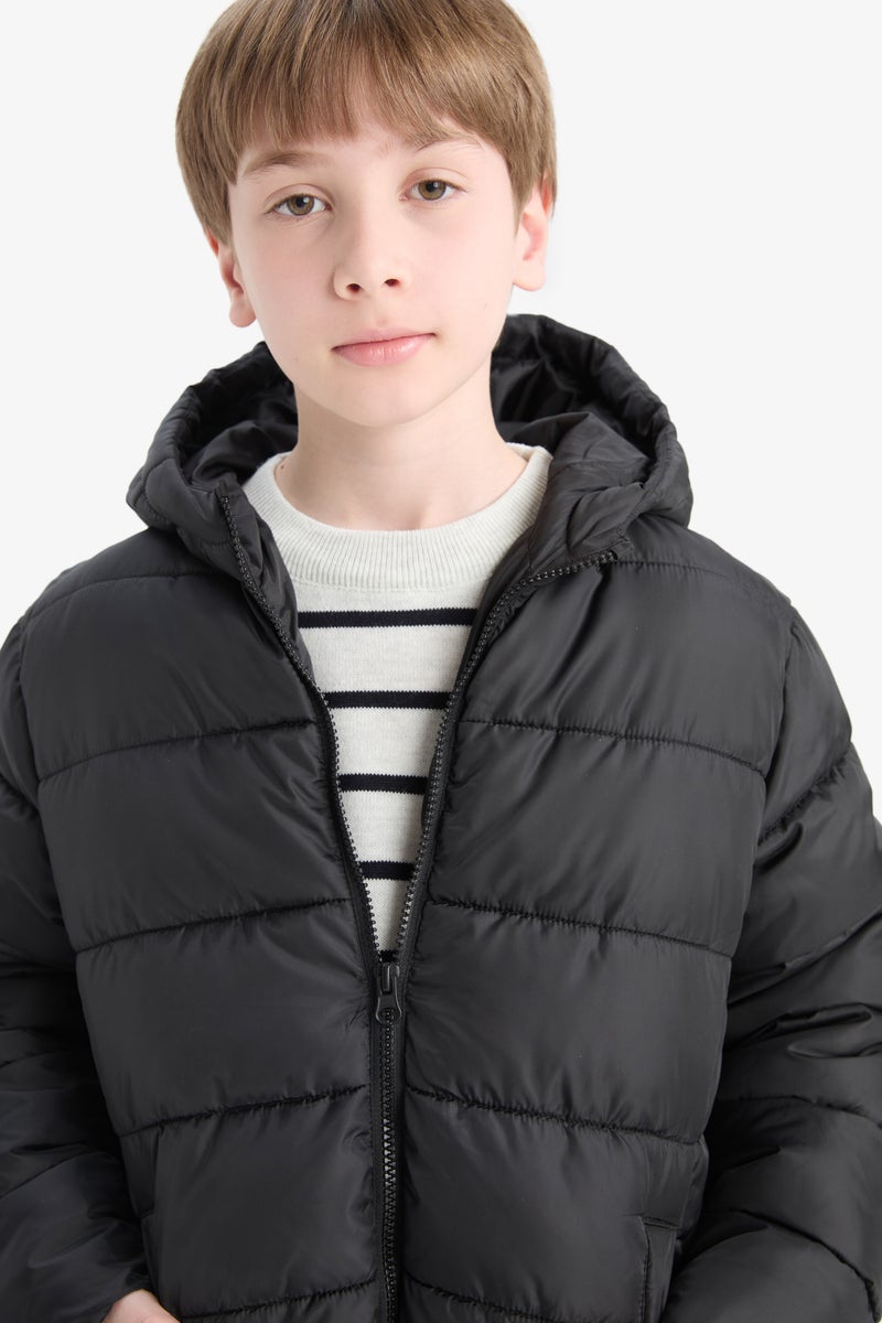 DeFacto Black Boy Hooded Water Repellent Puffer Jacket Casual - Image 4