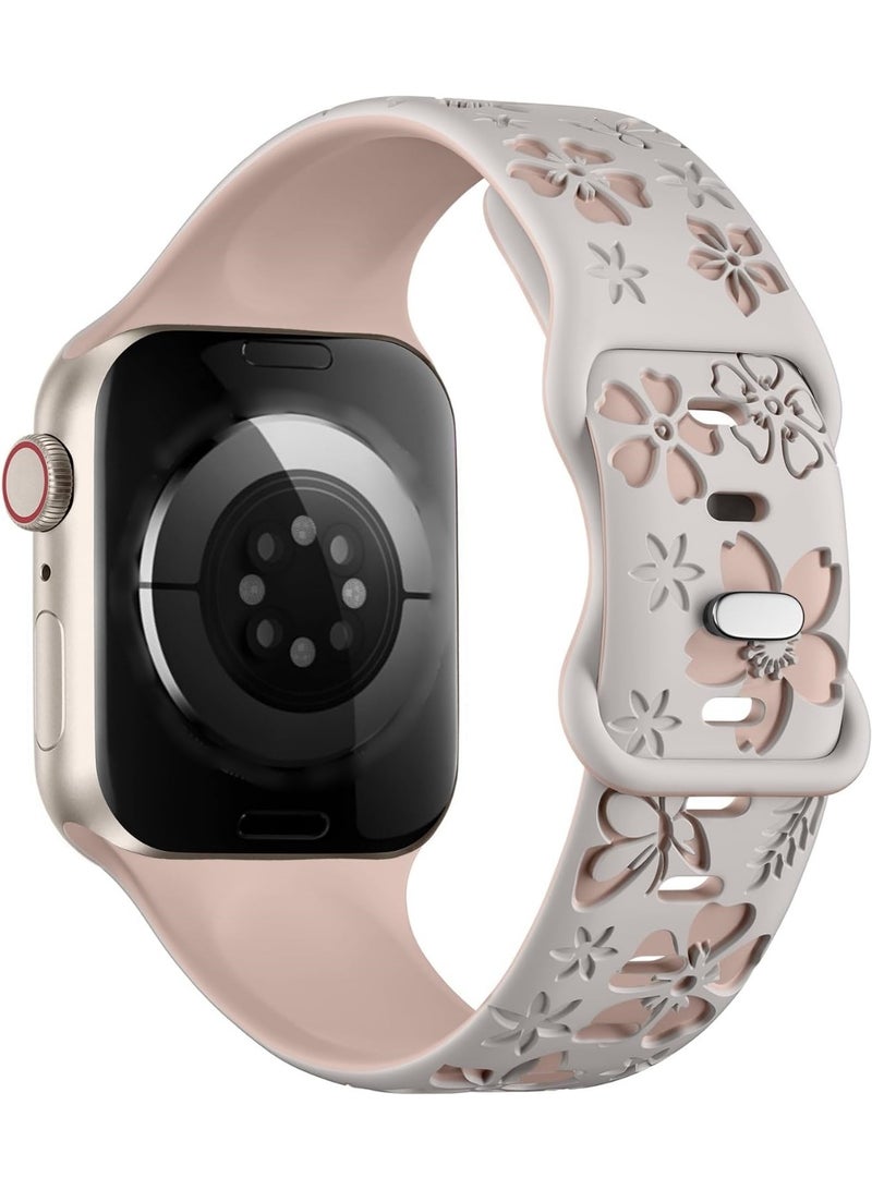 Floral Engraved Band Compatible with Apple Watch Band Women 40mm 38mm 41mm , Soft Silicone Two-Tone Flower Sport Strap for iWatch Series 9 8 7 6 5 4 3 2 1 SE - Image 2