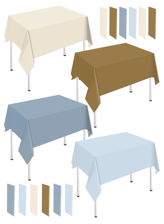 وولاين مجموعة مفارش طاولة بلاستيكية لحفلات استقبال المولود من والين، 16 قطعة، ألوان عاجي، بني، أزرق، مستطيلة الشكل، مقاومة للماء، مناسبة لتزيين طاولة حفل استقبال المولود، مقاس 54 × 108 بوصة - Image 1