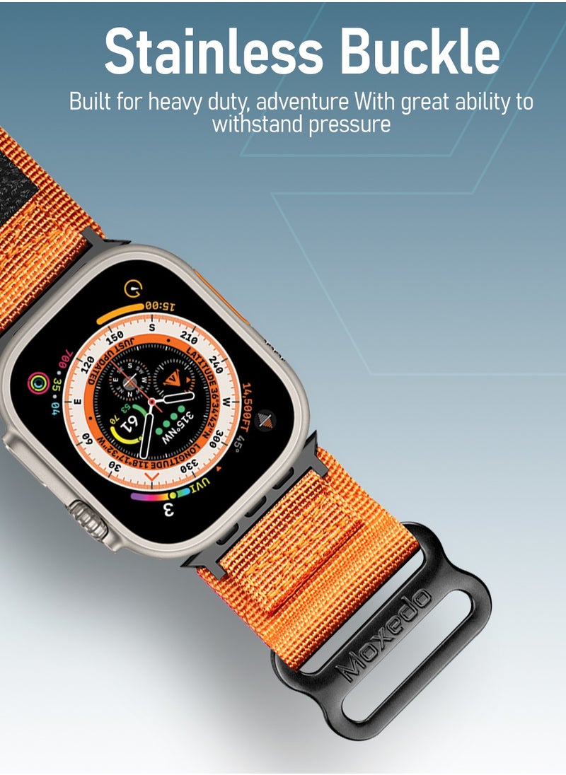 Moxedo Moxedo MX23 Rugged Strap Breathable Nylon Braided Sports Band Compatible with Apple Watch Band Series 8/7/6/5/4/3/2/1/SE Ultra Woven Loop Design for 44mm/45mm/49mm - Orange  - Image 3