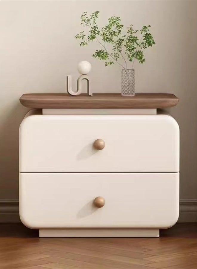كوتيس خزانة تخزين بجانب السرير بتصميم عصري مع درجين من الخشب باللون الأبيض/البني، مقاس 45×40×48 سم - Image 3