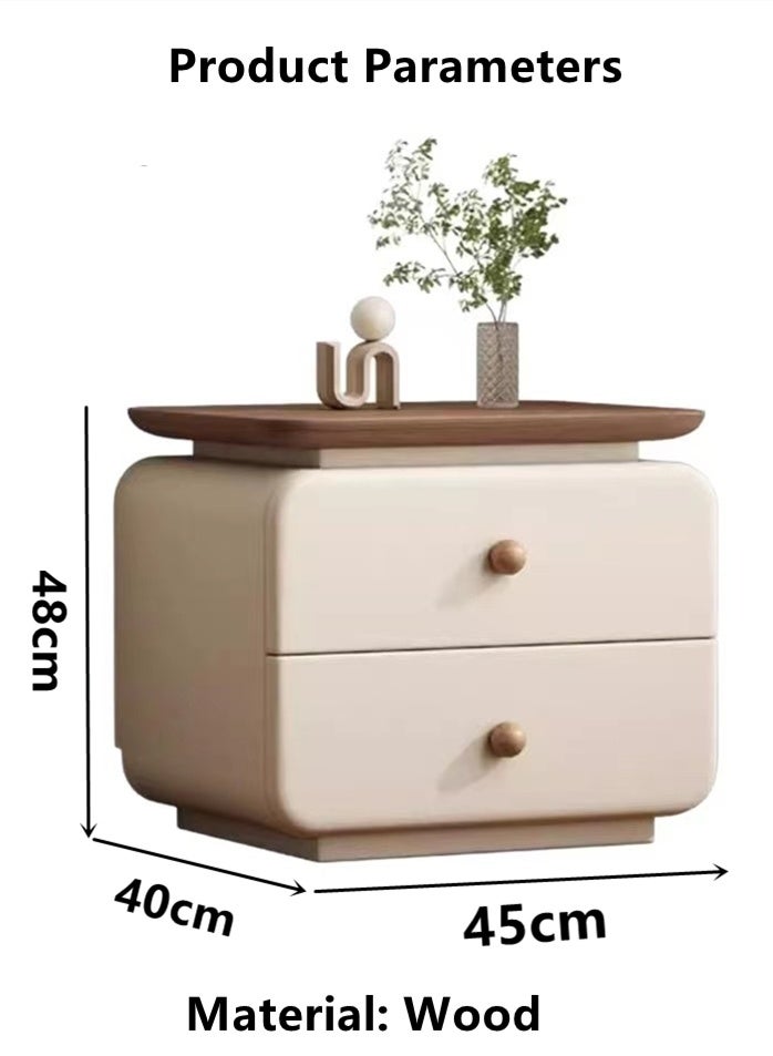 كوتيس خزانة تخزين بجانب السرير بتصميم عصري مع درجين من الخشب باللون الأبيض/البني، مقاس 45×40×48 سم - Image 5